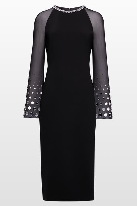 Eurabia Mesh-Sleeve Midi Dress
