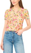 CeCe Floral Ruffle Trim Button-Up Top