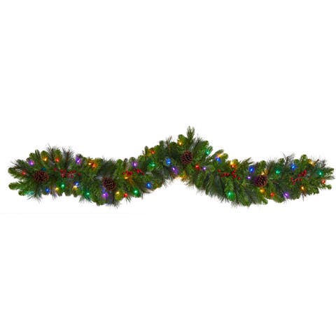 6-ft Colorado Fir Artificial Christmas Garland with 50 Multicolored LED Lights, Berries and Pinecones