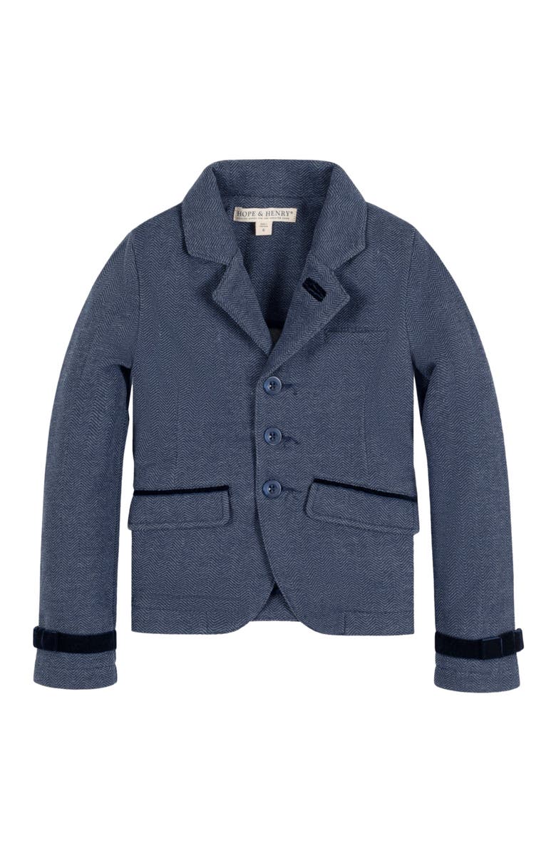 Hope & Henry Girls' Dressy Fleece Riding Blazer, Toddler, Main, color, Navy Herringbone Fleece