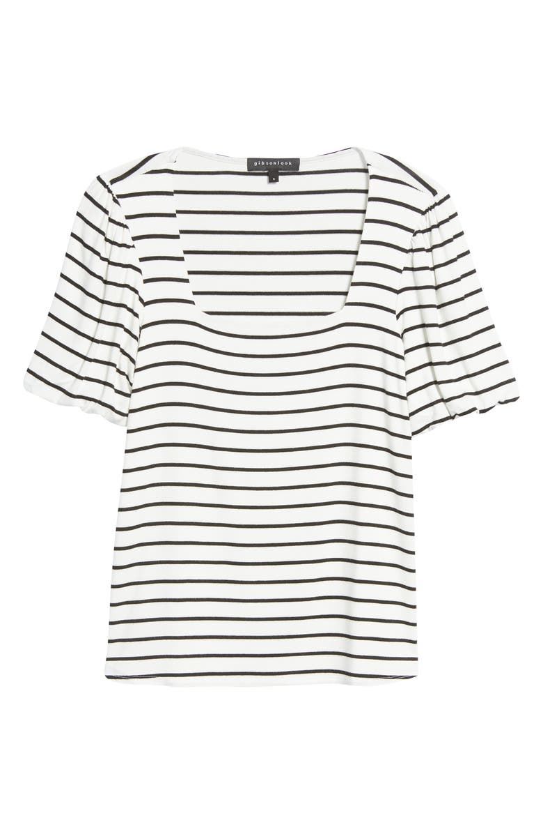 GIBSONLOOK Stripe Puff Sleeve Square Neck T-Shirt, Alternate, color, 