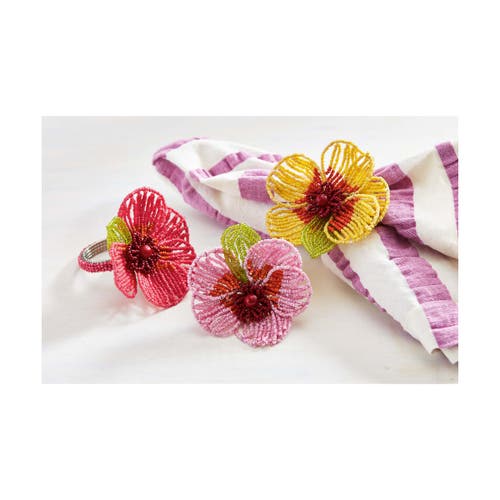 Tag Fuchsia Beaded Flower Napkin Ring Spring Summer Table Decor In Pink