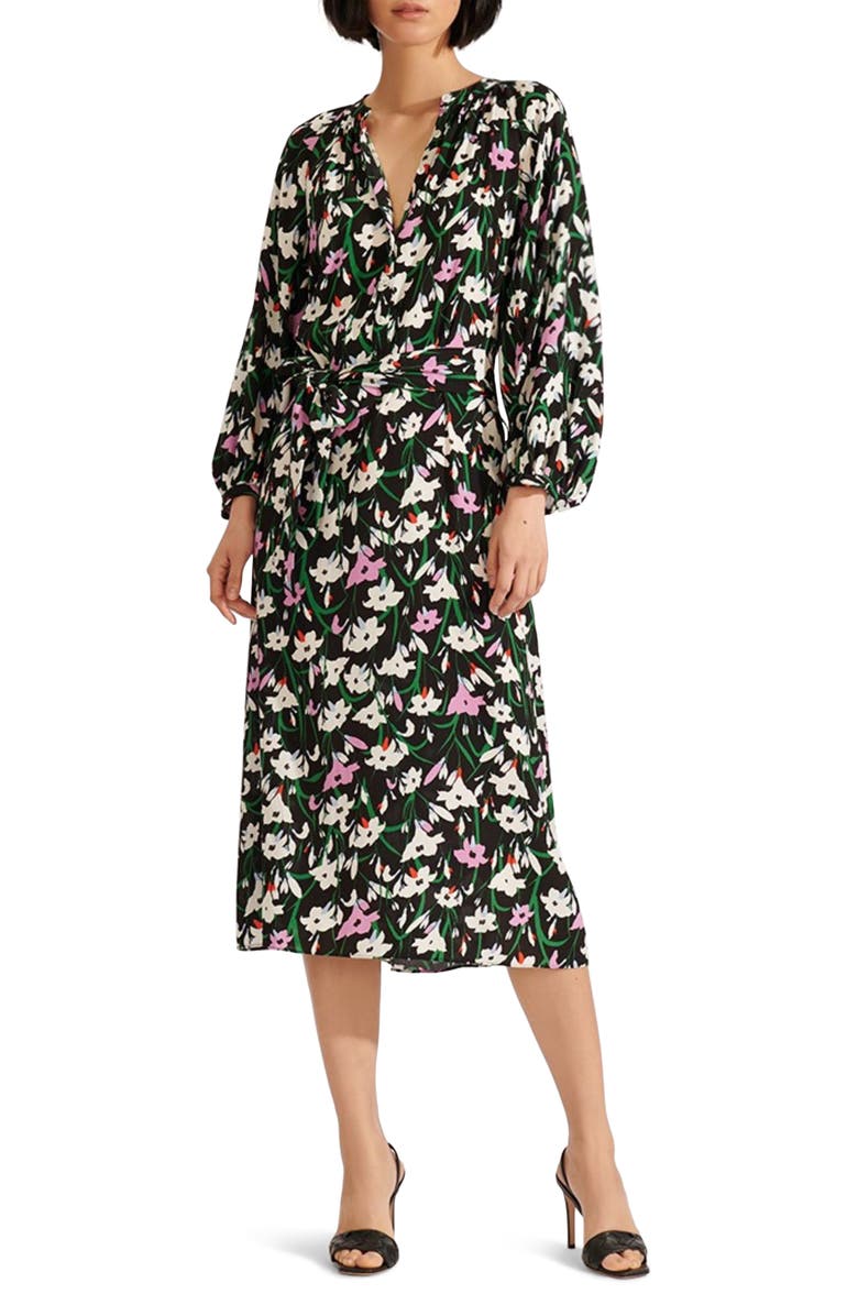 Veronica Beard Cecilia Floral Print Long Sleeve Midi Dress, Main, color, 