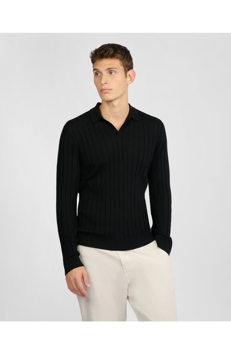 Onia Extra Fine Merino Wool Johnny Collar Polo, Main, color, Black