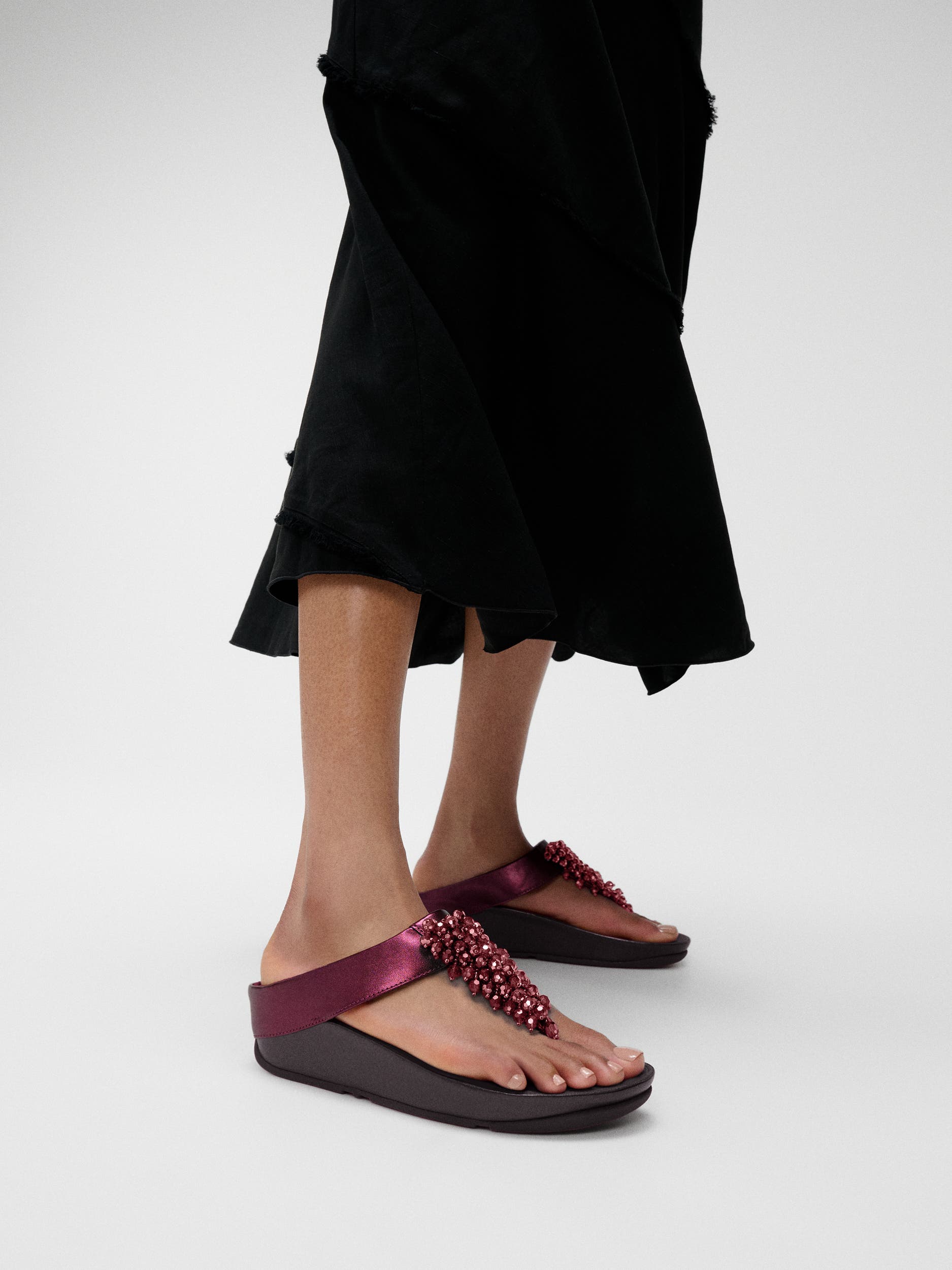 Rumba Iridescent beaded toe-post sandals, Alternate, color, Metallic Ruby