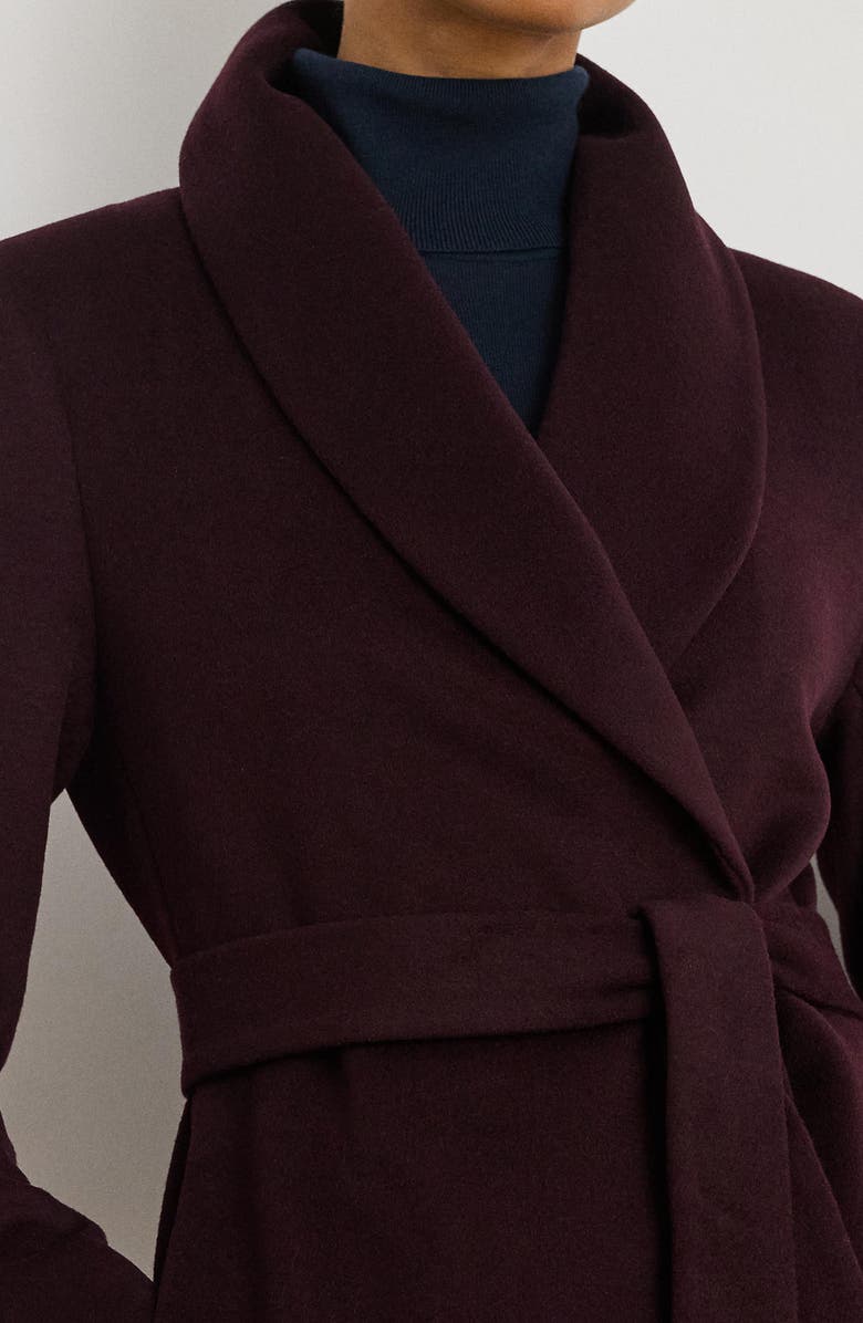Lauren Ralph Lauren Wool Blend Wrap Coat, Alternate, color, Pinot Noir