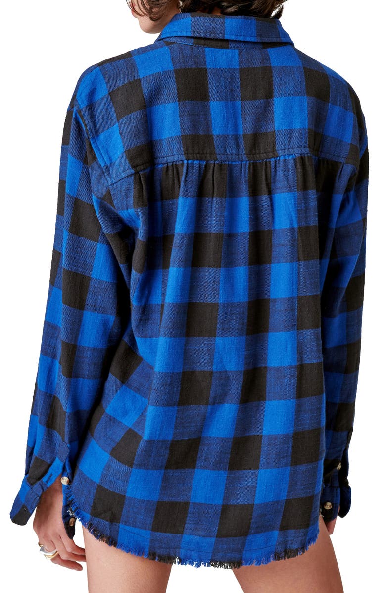 Lucky Brand Oversize Distressed Plaid Button-Up Shirt, Alternate, color, 