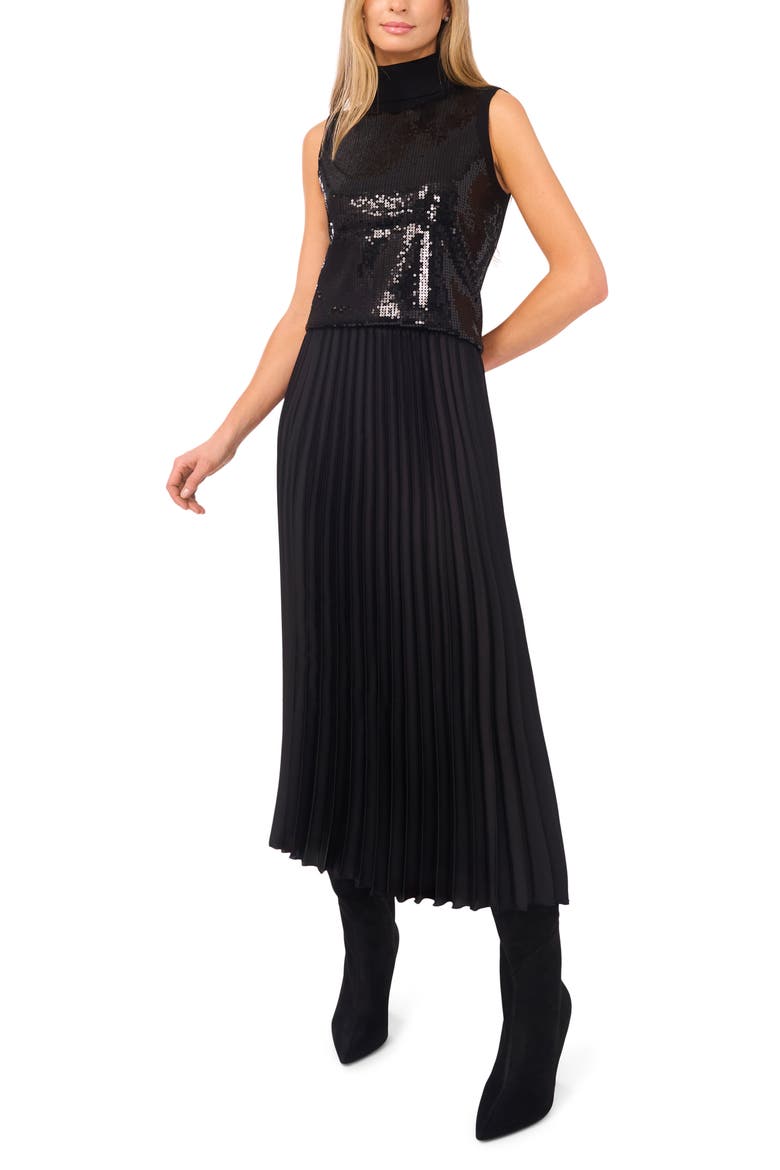 Sequin Turtleneck Sleeveless Sweater, Alternate, color, RICH BLACK