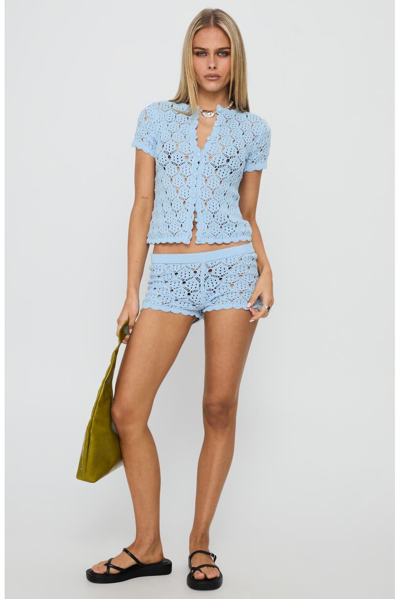 Sun Still Shines Pointelle Stitch Button-Up Top & Shorts, Alternate, color, BLUE
