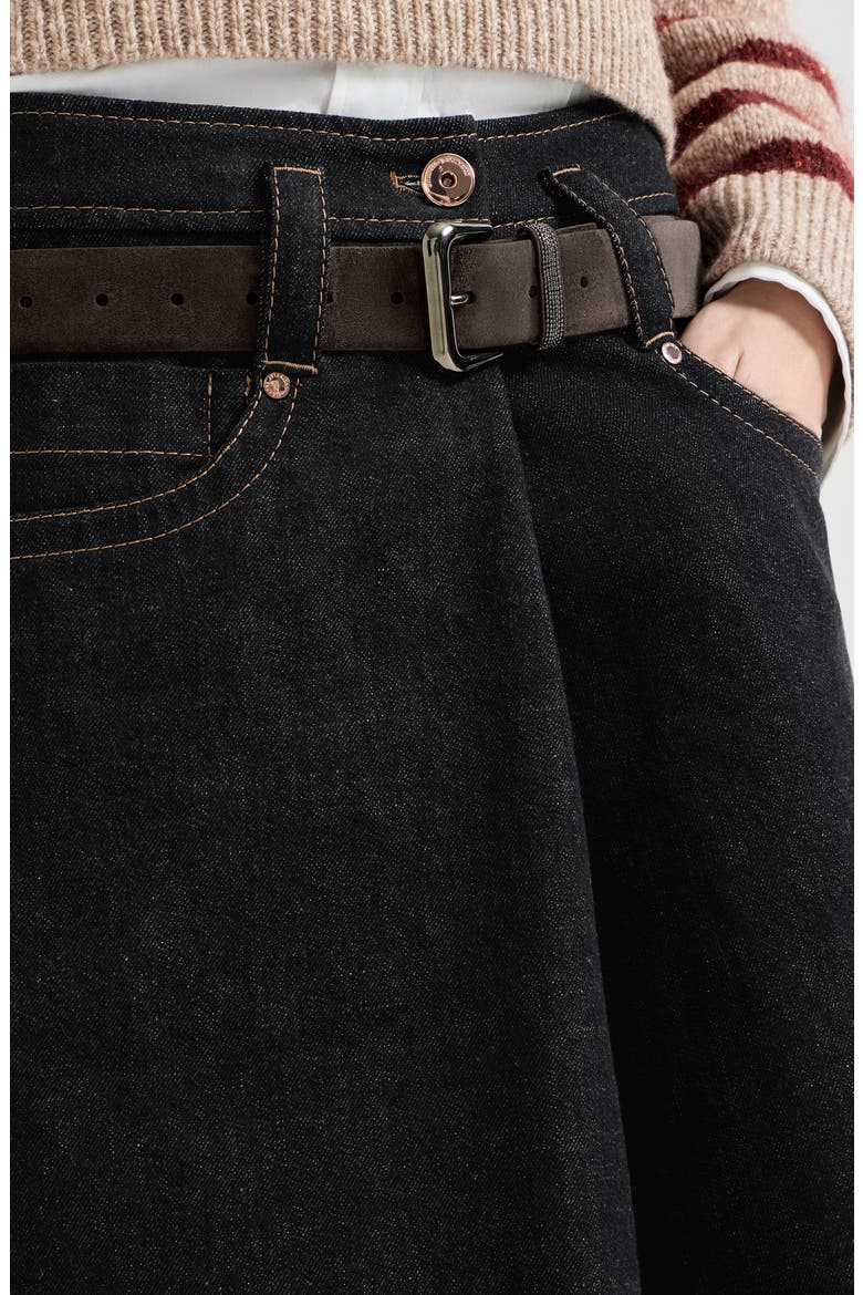 No-fade denim five-pocket skirt with monili, Alternate, color, Black