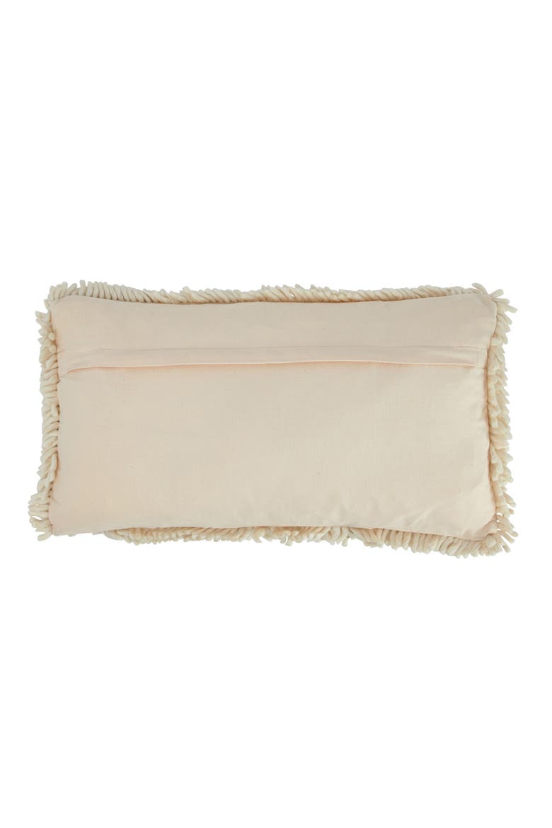 Tufted Wool and Cotton Lumbar Pillow with "Peachy" Message, Cream and Red, Alternate, color, Ivory