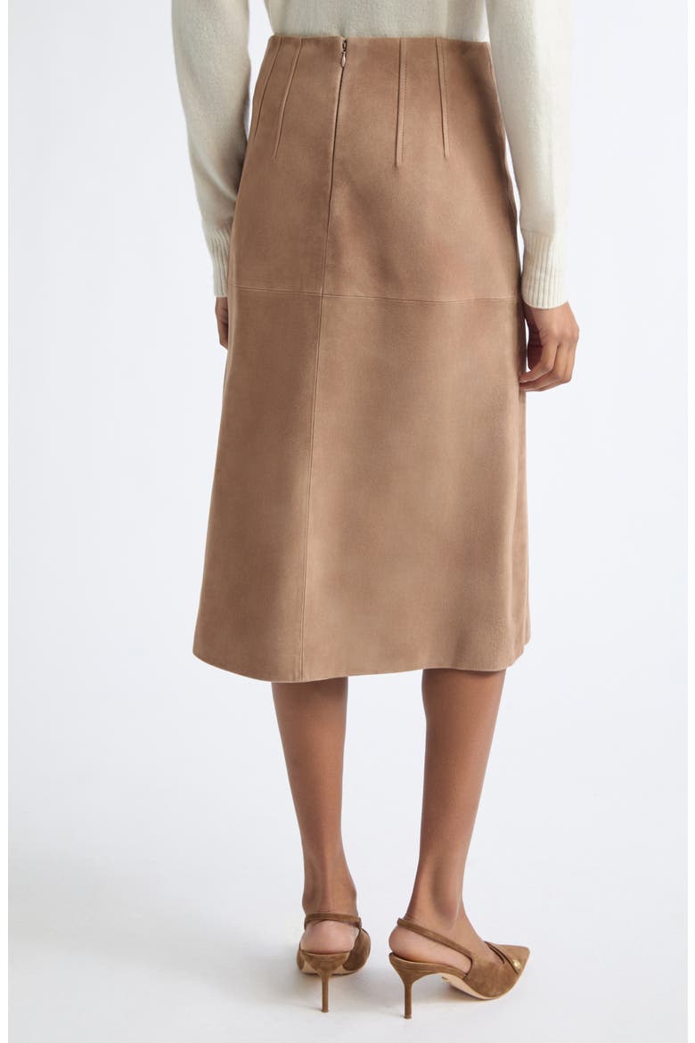 Callisian Suede Midi Skirt, Alternate, color, BARK