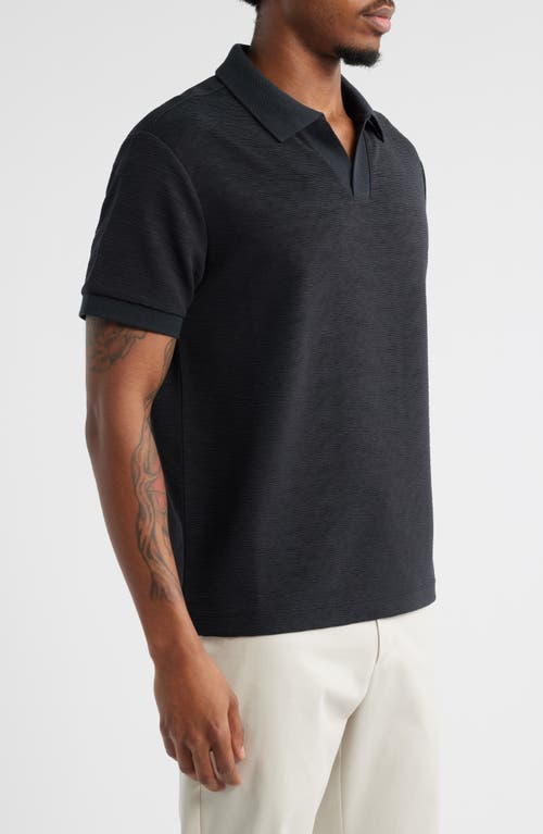 Open Edit Wave Texture Johnny Collar Polo In Gray