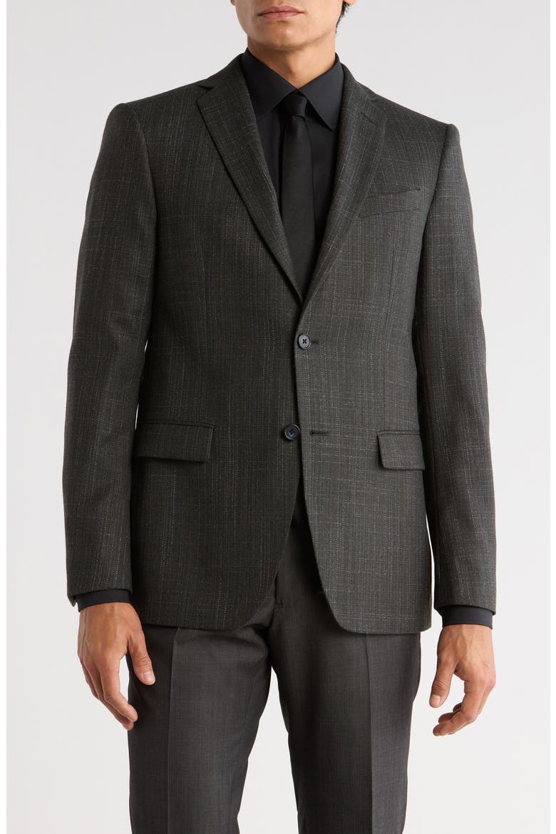 Plaid Knit Sport Coat, Main, color, BLACK