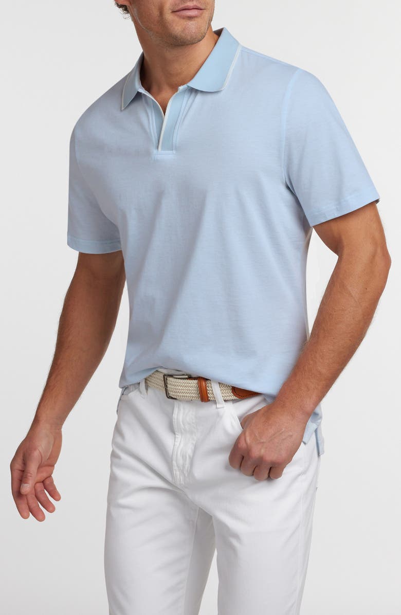David Donahue Tipped Johnny Collar Cotton & Silk Polo, Alternate, color, Sky