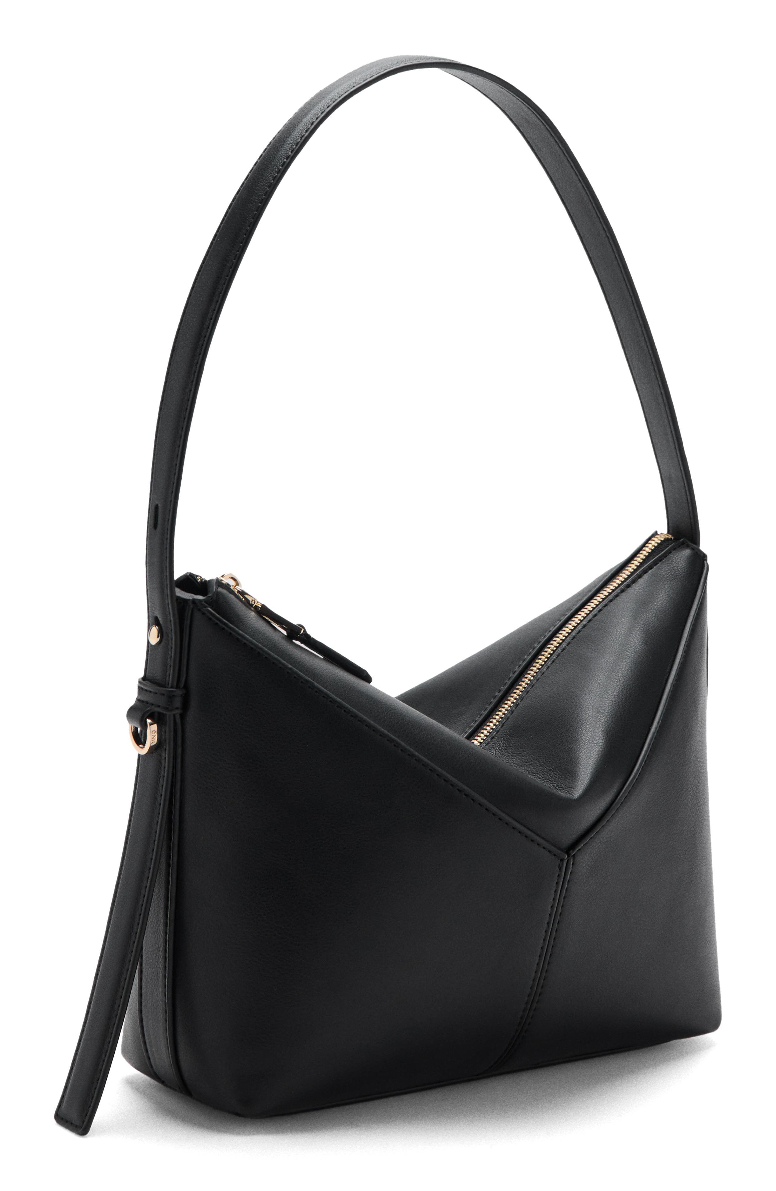 MANGO Adjustable Strap Faux Leather Shoulder Bag, Alternate, color, Black