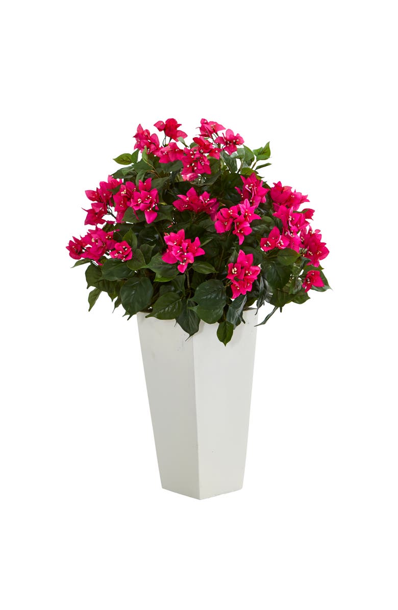 NEARLY NATURAL Bougainvillea Artificial Plant in White Tower Planter, Main, color, Pink