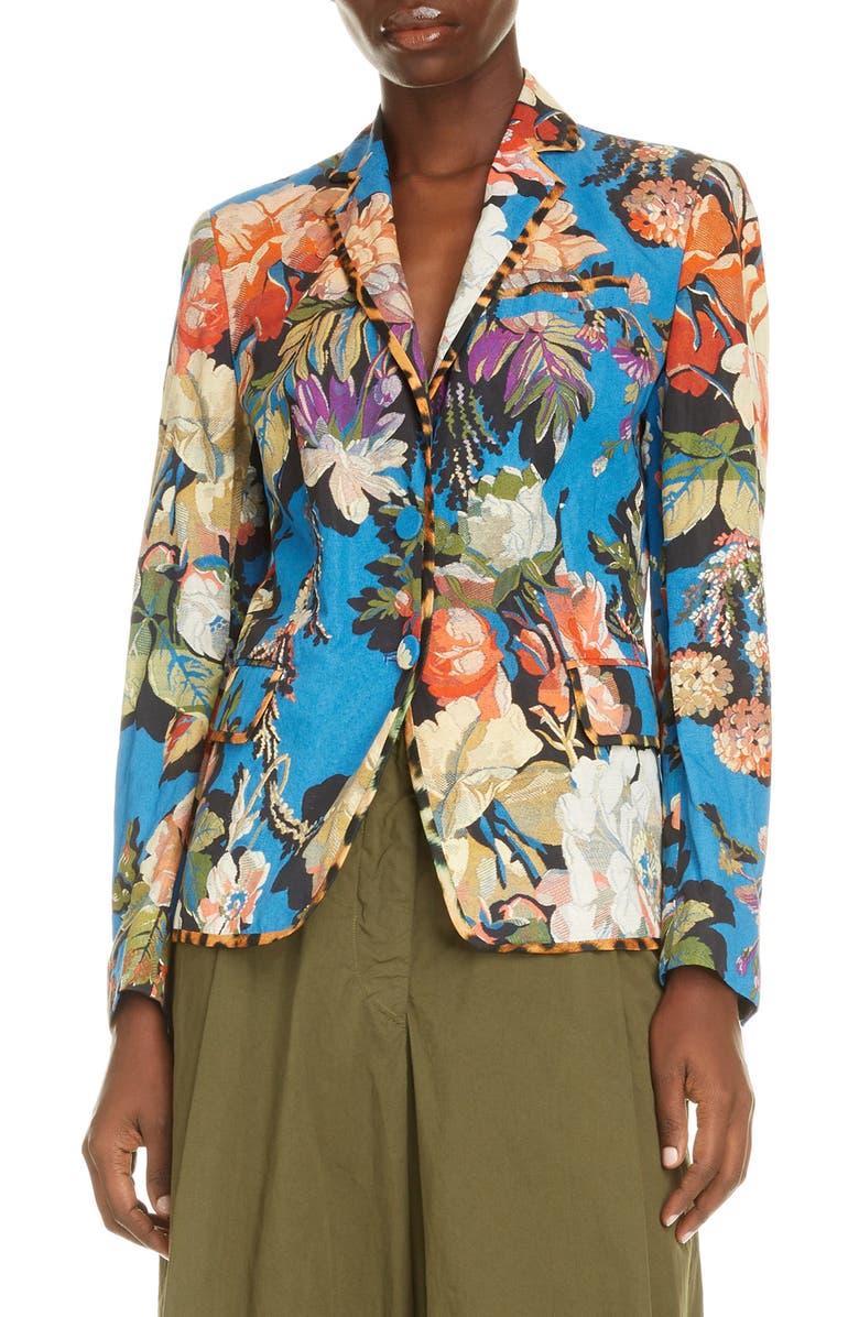 Dries Van Noten Belma Floral Silk Blend Jacquard Blazer, Main, color,