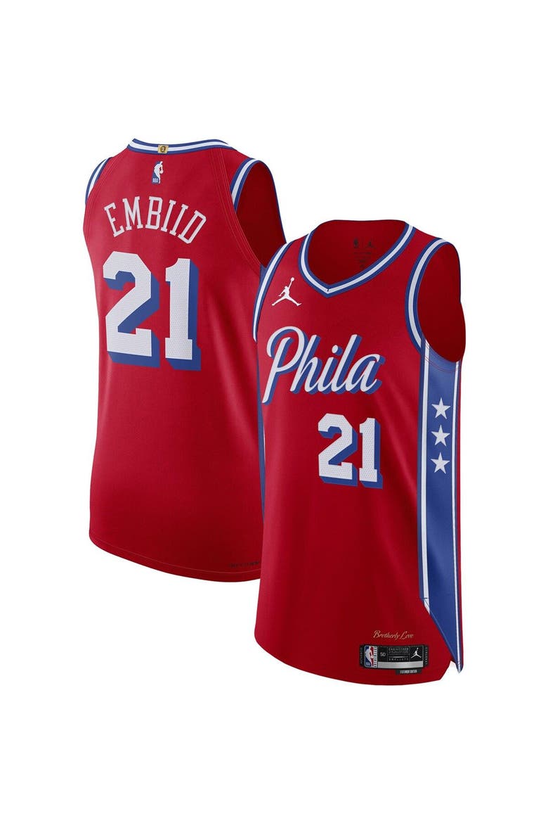 Men's Jordan Brand Joel Embiid Red Philadelphia 76ers Authentic Player Jersey - Statement Edition, Main, color, Red
