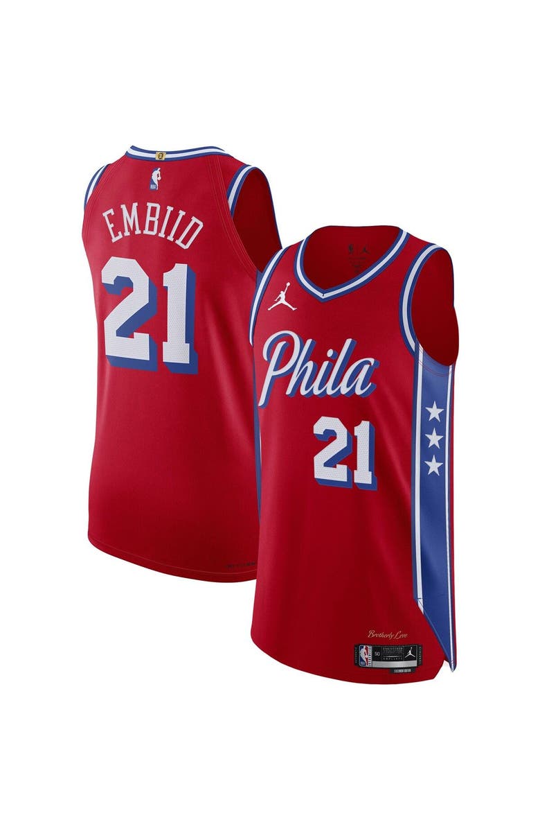 Jordan Brand Men's Jordan Brand Joel Embiid Red Philadelphia 76ers Authentic Player Jersey - Statement Edition, Main, color, Red