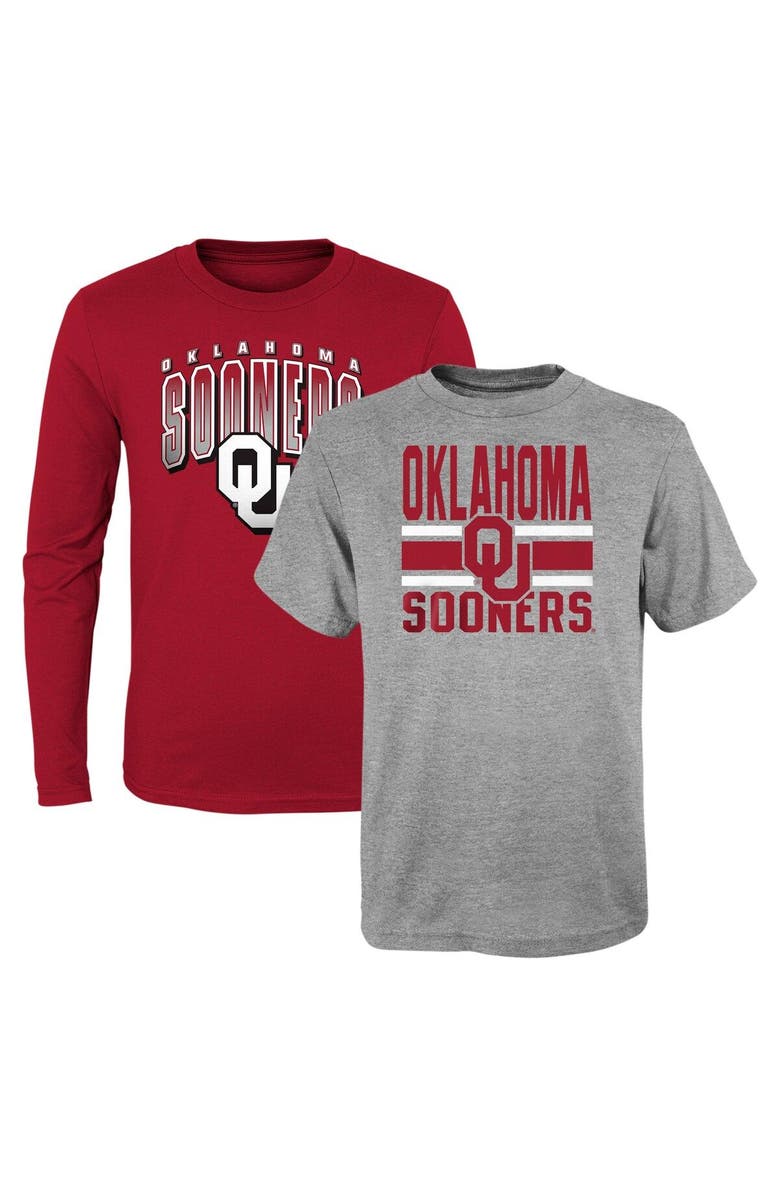 Outerstuff Preschool Crimson/Heather Gray Oklahoma Sooners Fan Wave Short & Long Sleeve T-Shirt Combo Pack, Main, color, 