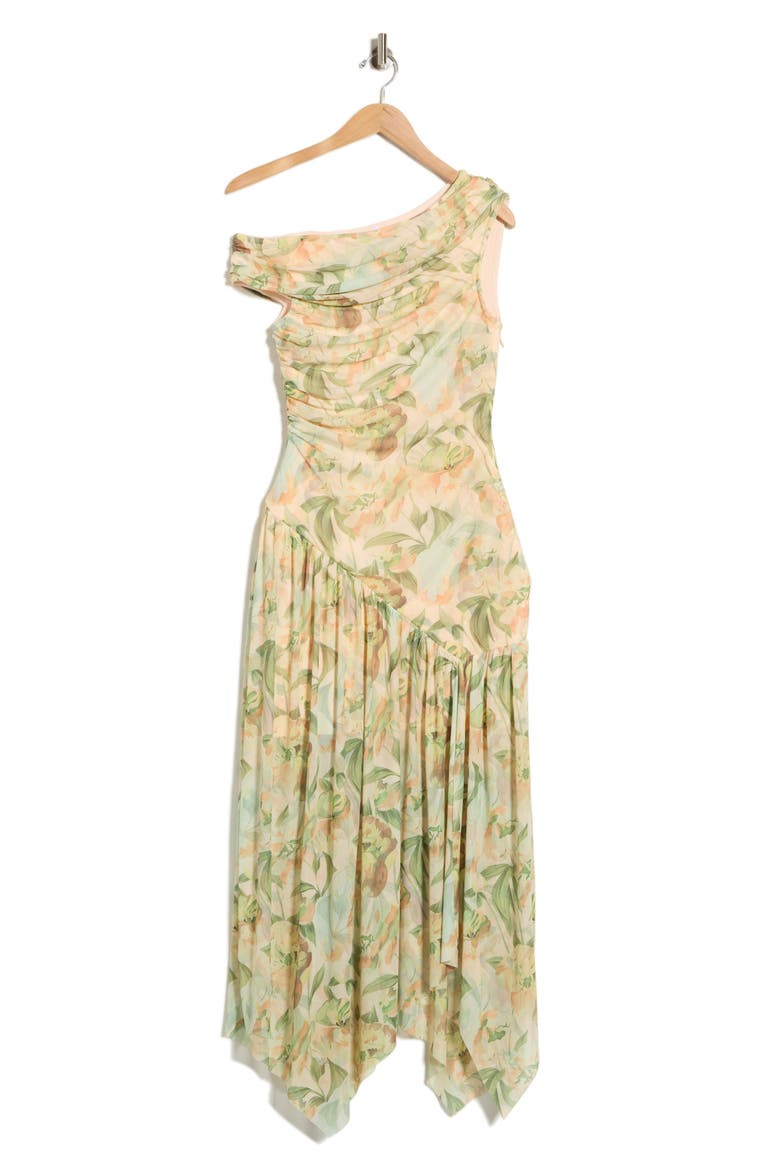 Thalia One Shoulder Midi Dress, Main, color, PEACH MULTI