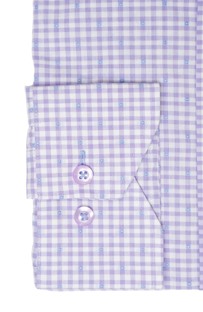 Lorenzo Uomo Trim Fit Dotted Gingham Cotton Dress Shirt, Alternate, color, Purple