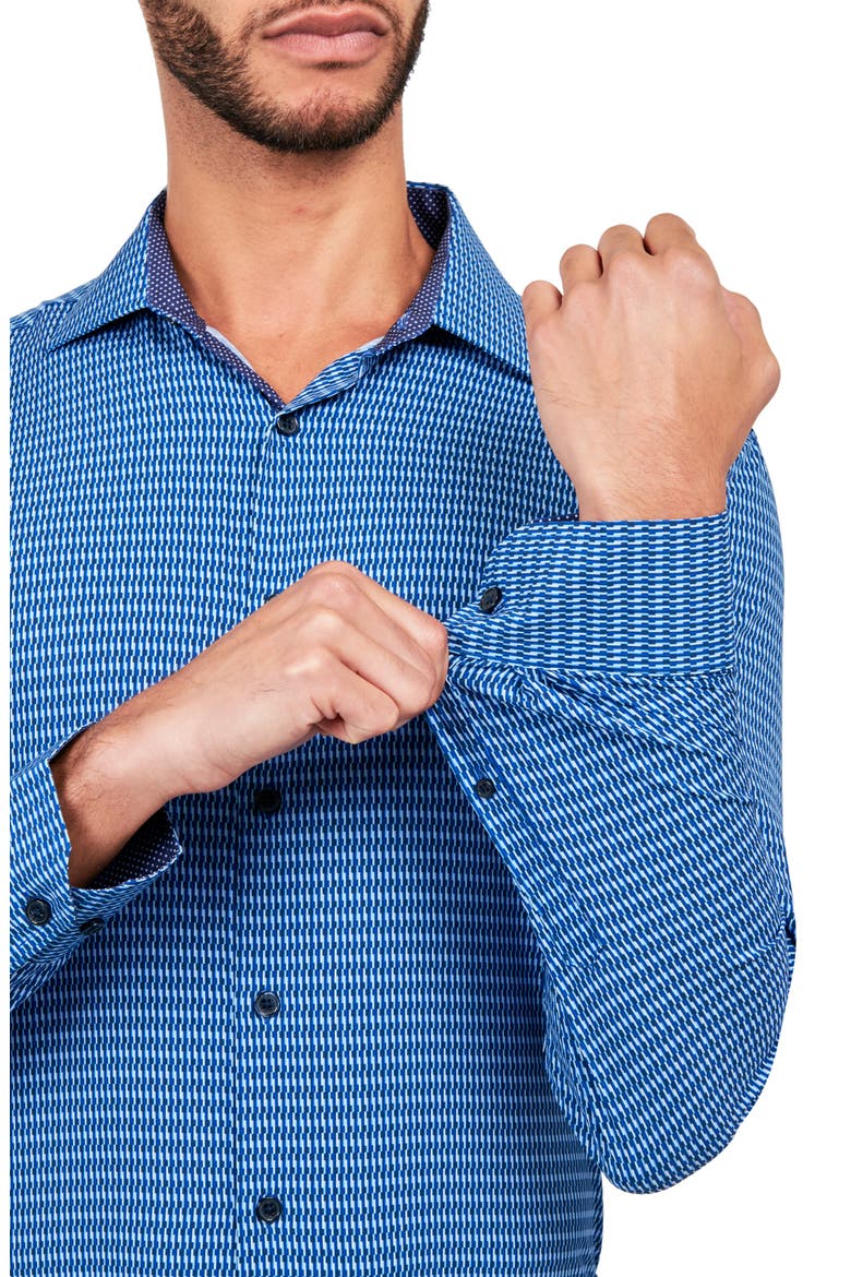 Line Geo Print Stretch Performance Dress Shirt, Alternate, color, NAVY