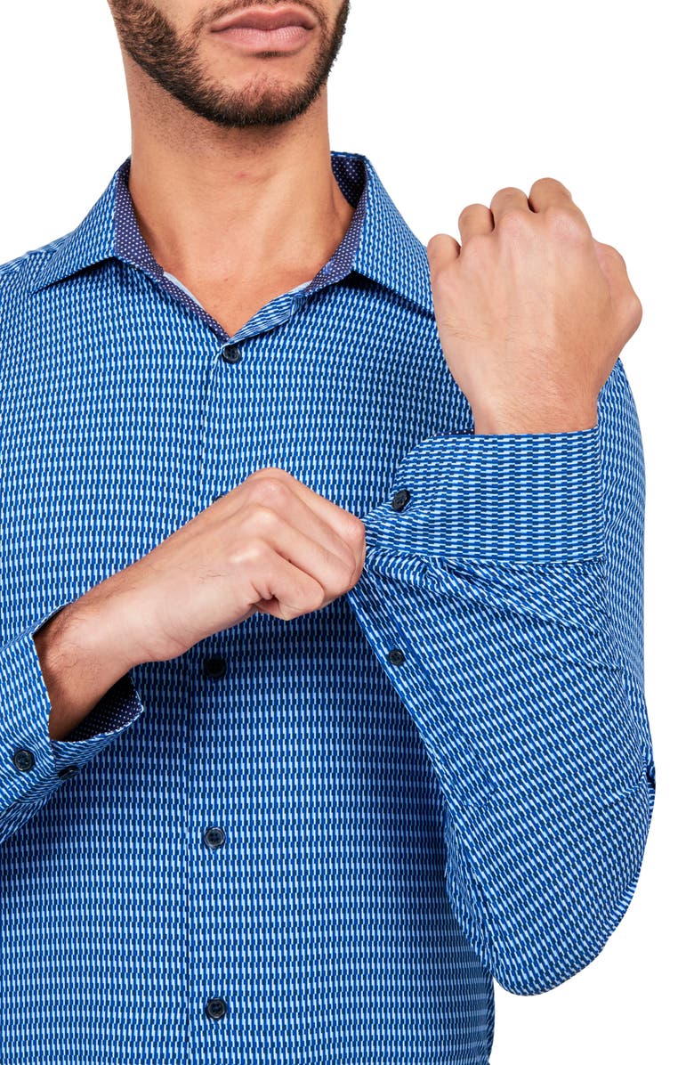 W.R.K Line Geo Print Stretch Performance Dress Shirt, Alternate, color, Navy