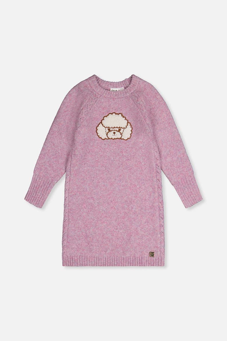 Openwork Knit Poodle Appliqué Dress, Main, color, Lavender