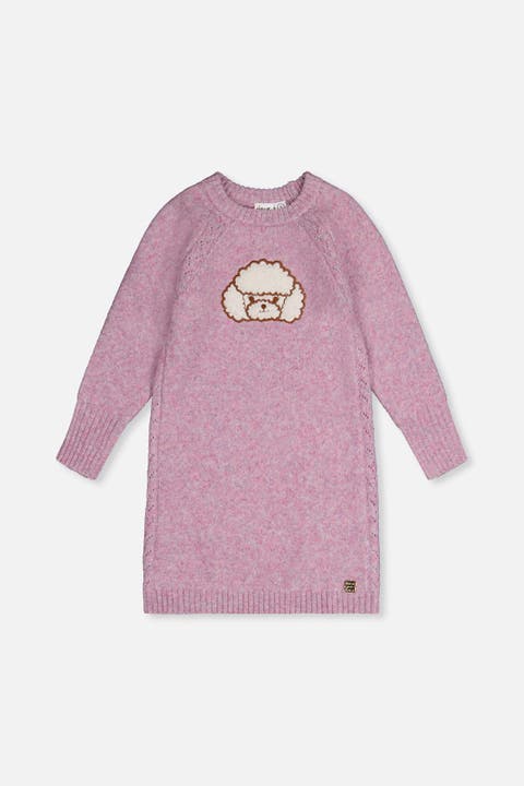 Openwork Knit Poodle Appliqué Dress