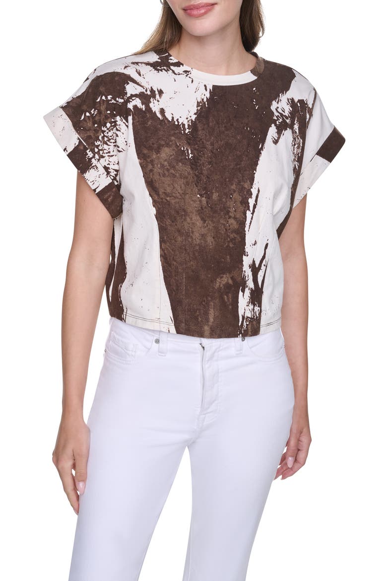 Dolman Sleeve Pleated Crop Top, Main, color, COCONUT BRUSHSTROKE