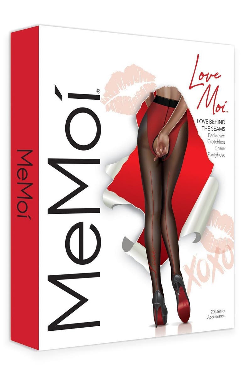 MeMoi Love Behind the Seams Backseam Crotchless Tights, Alternate, color, Black-Red