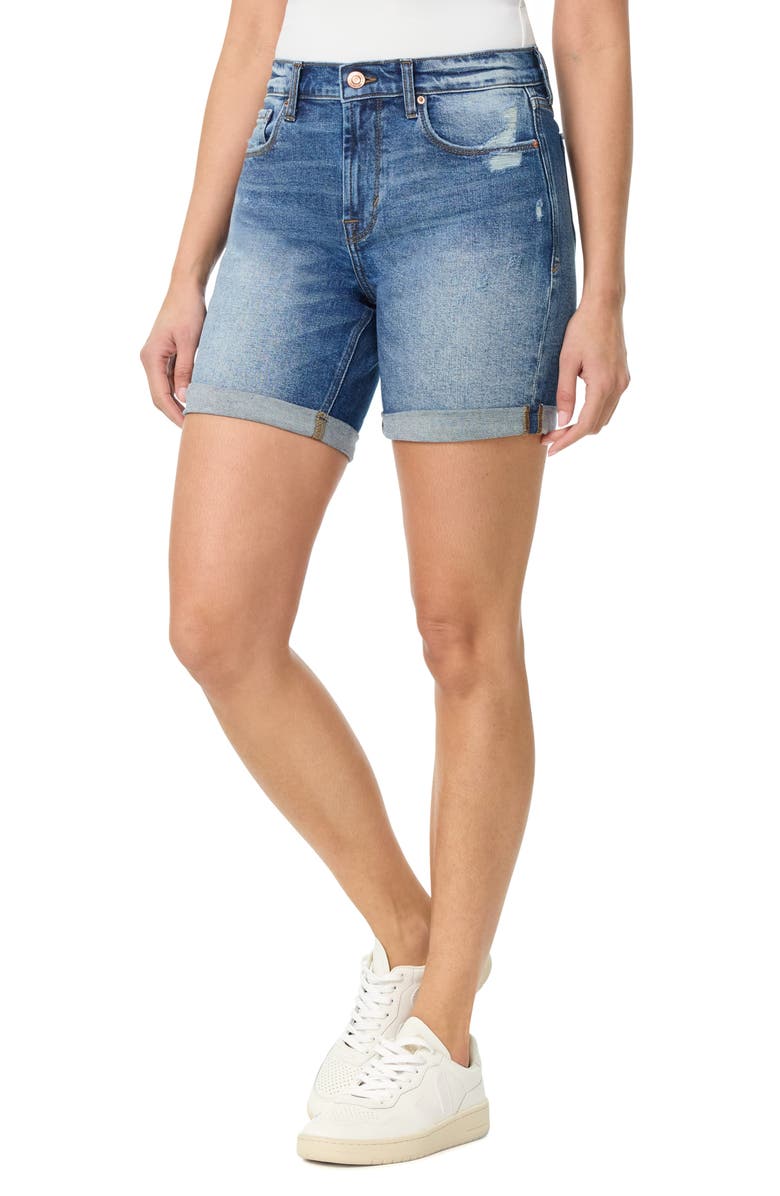 Kensie 7" Double Roll Cuff Shorts, Alternate, color, Laguna W/ Destruction