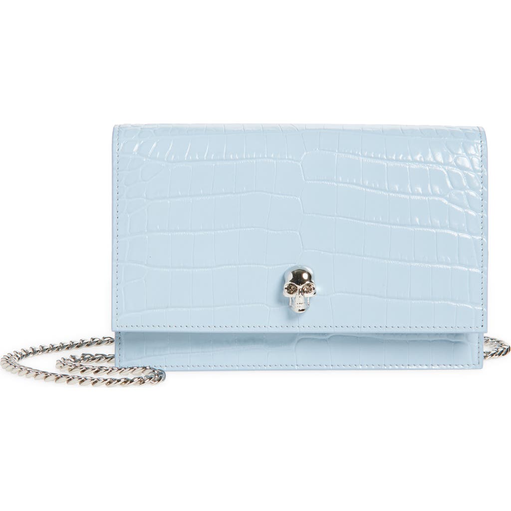 Alexander Mcqueen Mini Skull Croc-embossed Crossbody Bag In Shirting Blue