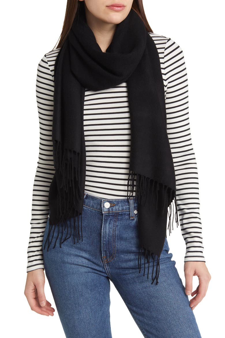 Tissue Weight Wool & Cashmere Scarf, Main, color, BLACK