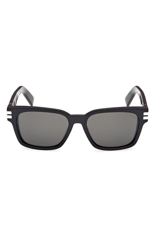Zegna 55mm Polarized Rectangular Sunglasses In Black