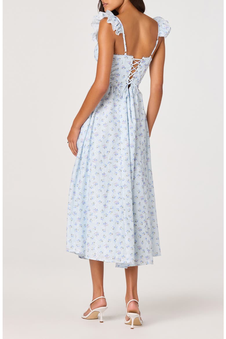 Wedelia Floral Print Ruffle Strap Midi Dress, Alternate, color, BLUE FLORAL