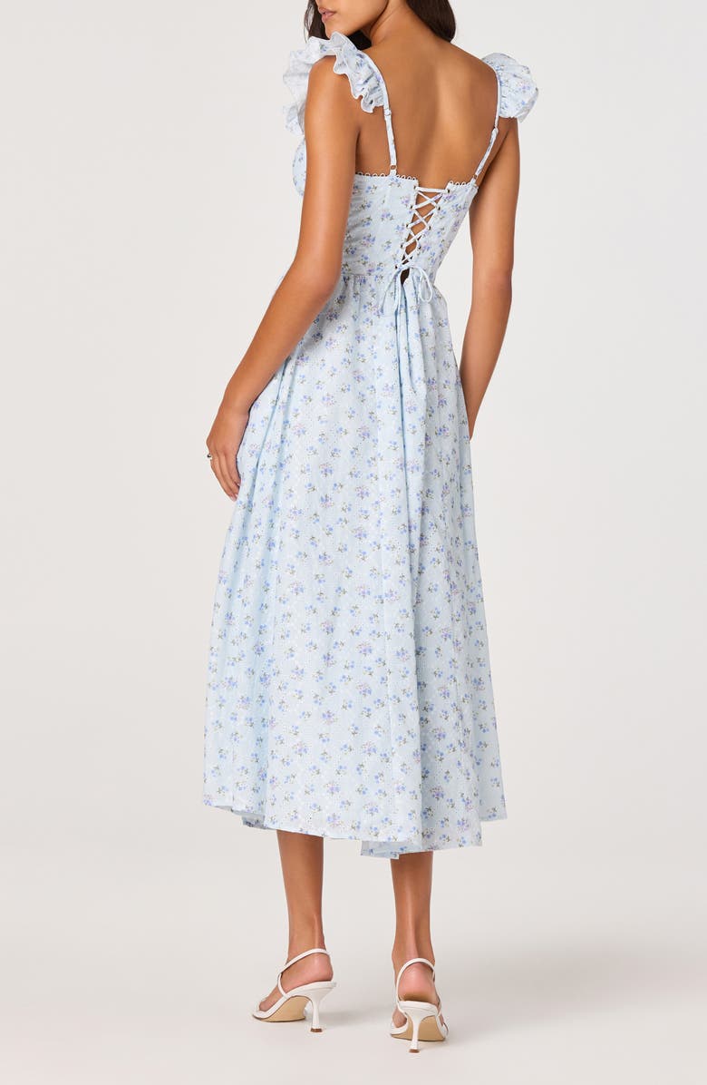 ASTR the Label Wedelia Floral Print Ruffle Strap Midi Dress, Alternate, color, Blue Floral