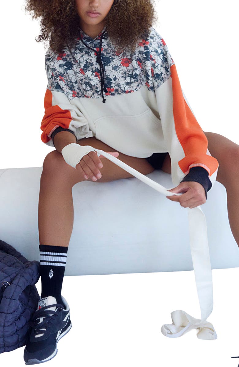 Free People FP Movement Final Call Floral Colorblock Cotton Blend Hoodie, Alternate, color, 