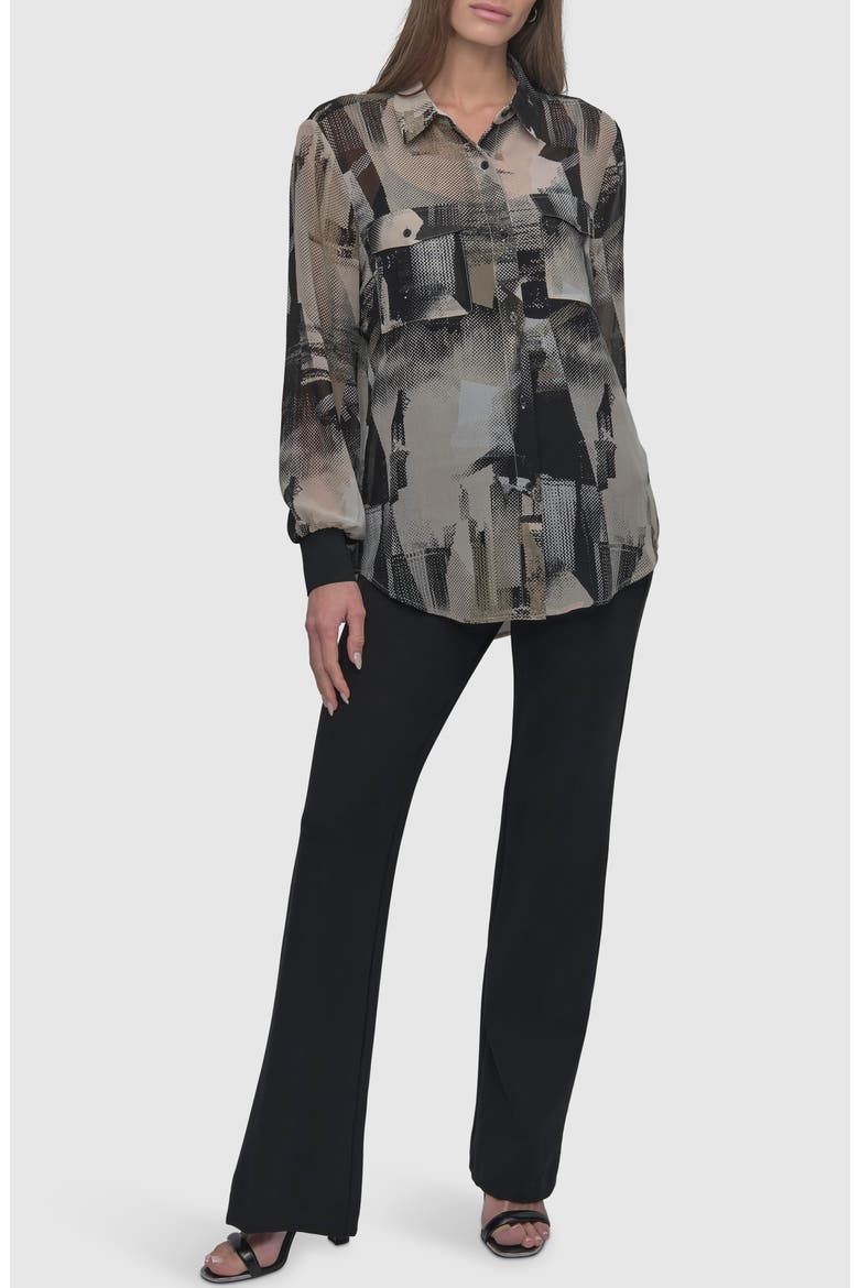 Abstract Print Chiffon Button-Up Shirt, Alternate, color, SKYLN COLG