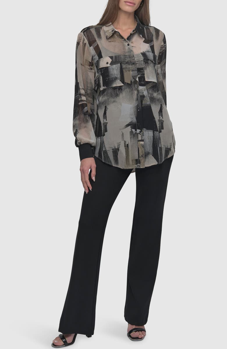 DKNY Abstract Print Chiffon Button-Up Shirt, Alternate, color, Skyln Colg