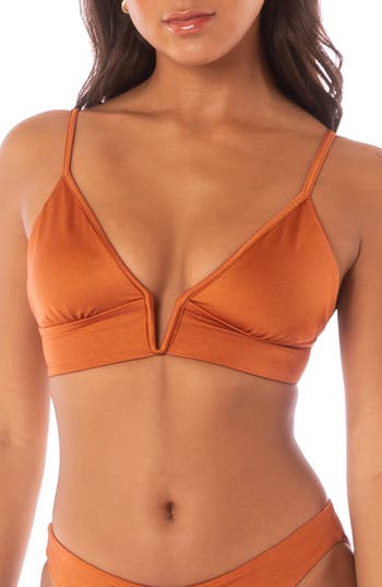 Maaji Satin Umber Parade Reversible Bikini Top In Orange