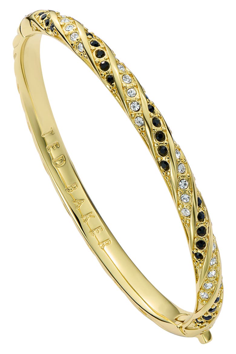 Torvi Crystal Twist Hinged Bangle, Alternate, color, GOLD TONE BLACK CRYSTAL