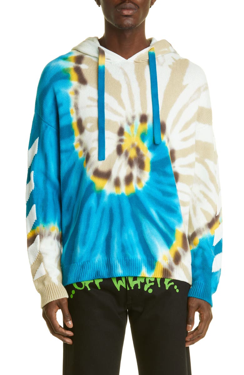 Off-White Tie Dye Knit Cotton Blend Hoodie, Main, color, 