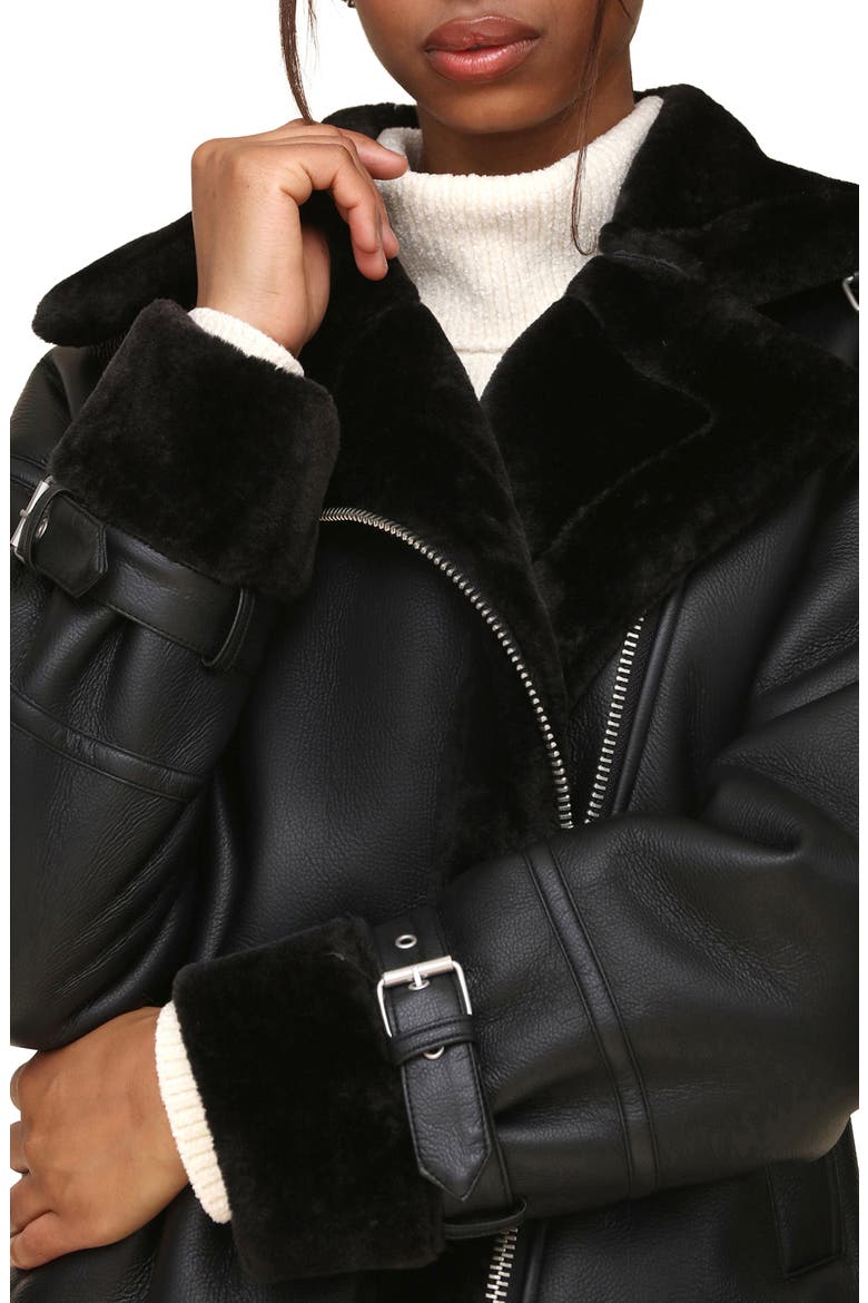 Oversize Faux Shearling Moto Jacket, Alternate, color, BLACK