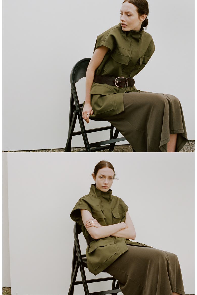 Modal Blend Midi Skirt, Alternate, color, KHAKI GREEN