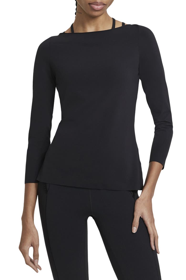 Yoga Luxe Long Sleeve Top, Main, color, BLACK/ DARK SMOKE GREY