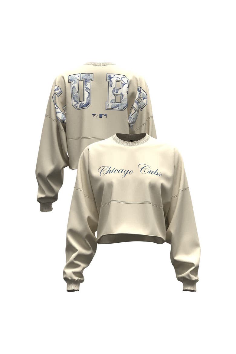 Women's Fanatics  Light Beige Chicago Cubs Spirit Floral Script Cropped Long-Sleeve T-Shirt, Main, color, Light Beige