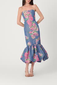 Shoshanna Rose Printed Chine Taffeta Midnight Julieanne Dress